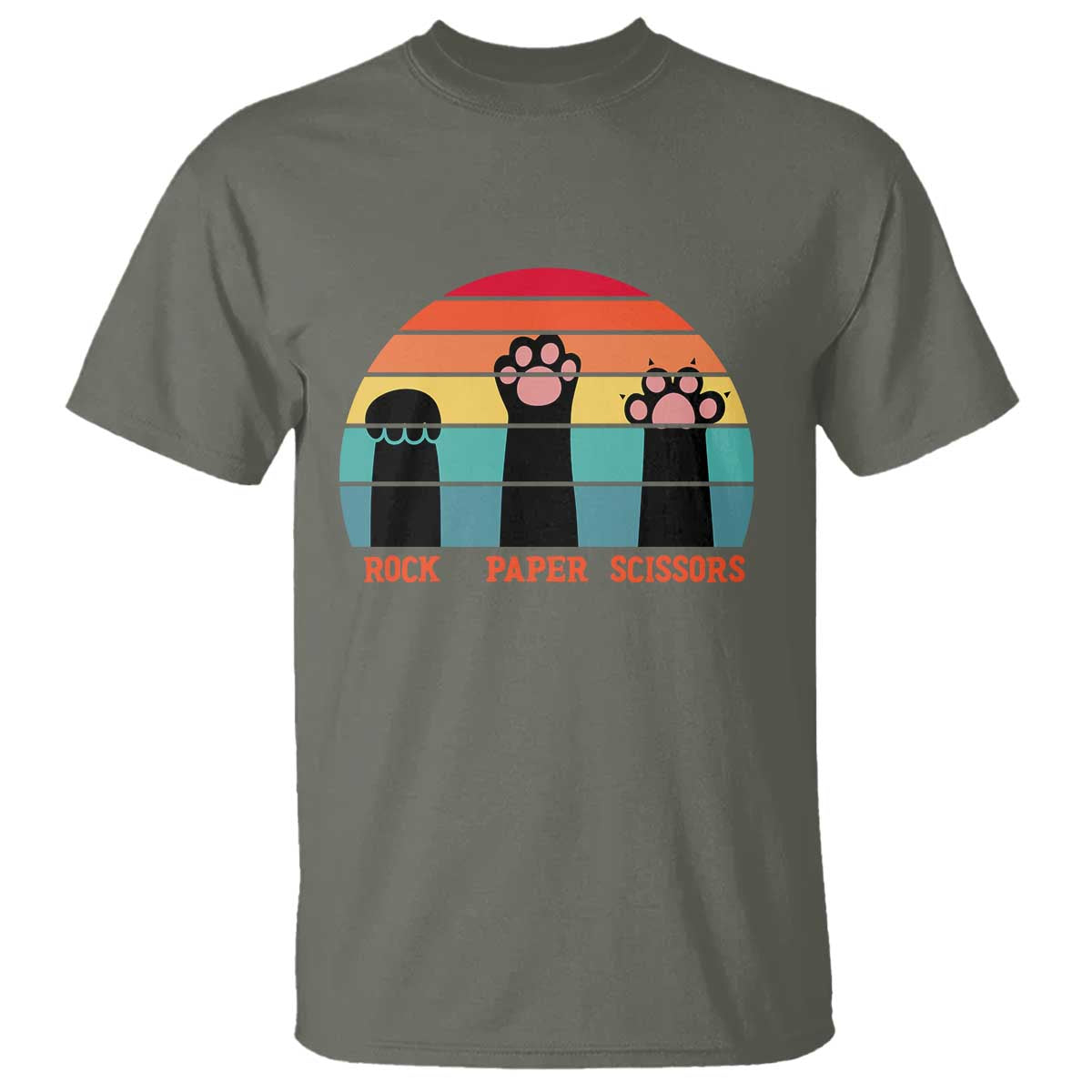 Funny Vintage Black Cat Introvert T Shirt Rock Paper Scissors Paw TS12 Military Green Print Your Wear