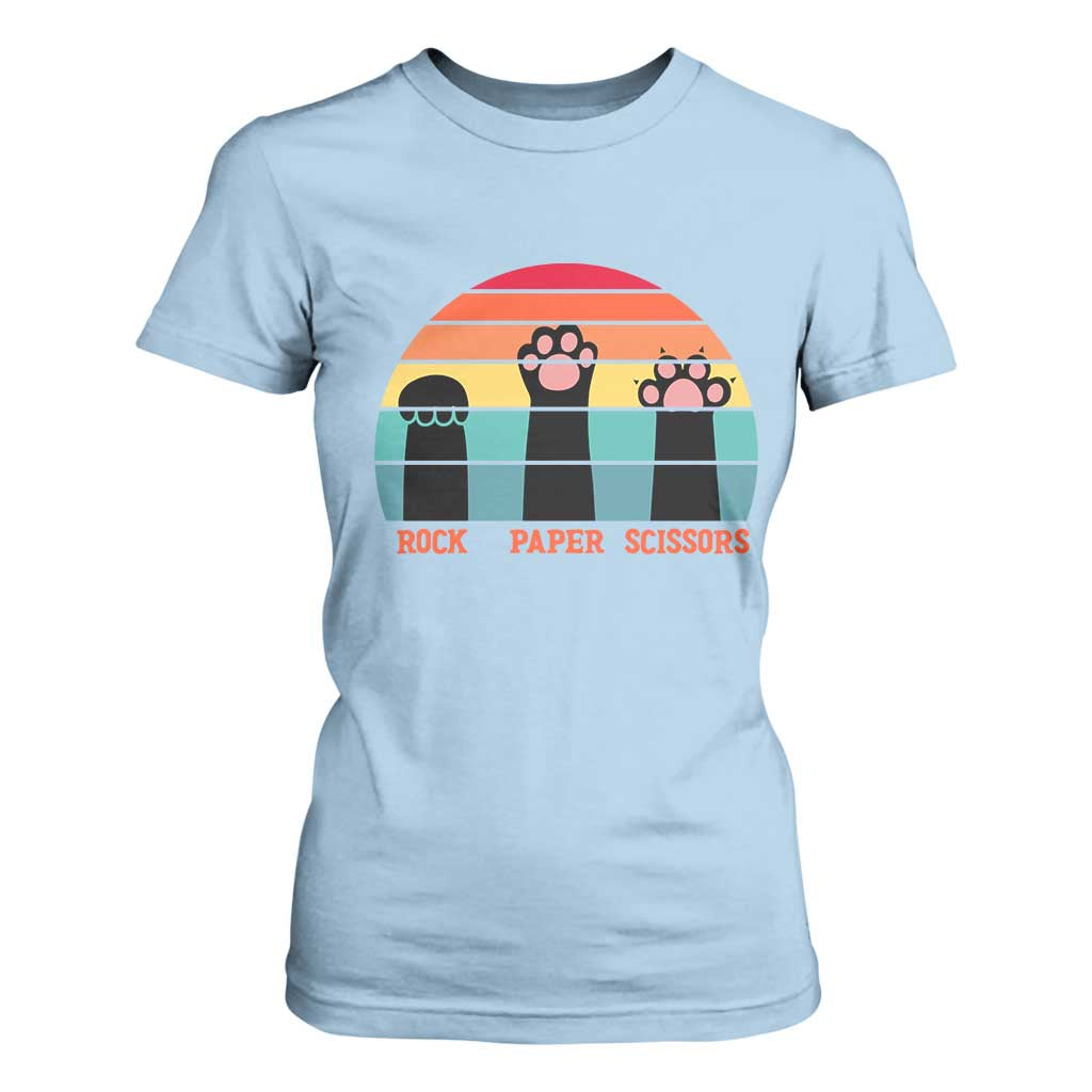 Funny Vintage Black Cat Introvert T Shirt For Women Rock Paper Scissors Paw TS12 Light Blue Print Your Wear