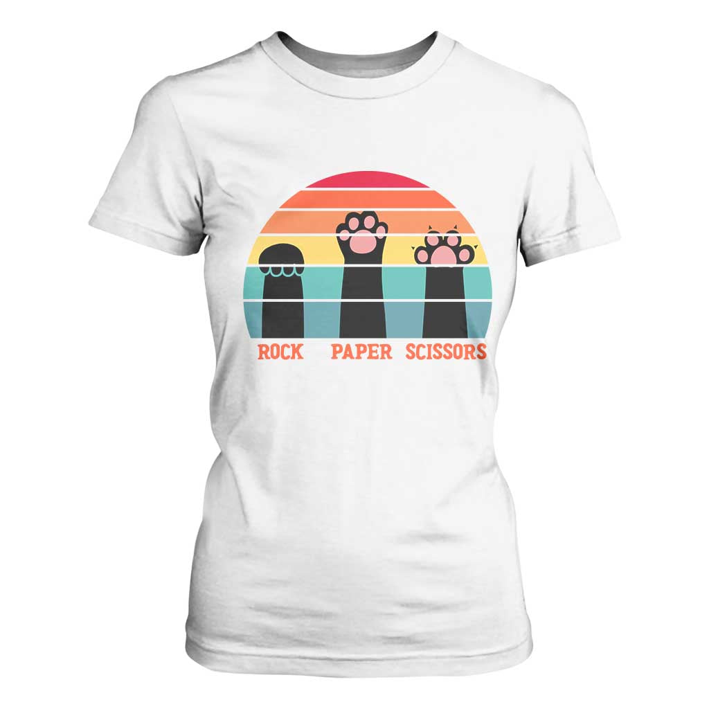 Funny Vintage Black Cat Introvert T Shirt For Women Rock Paper Scissors Paw TS12 White Print Your Wear