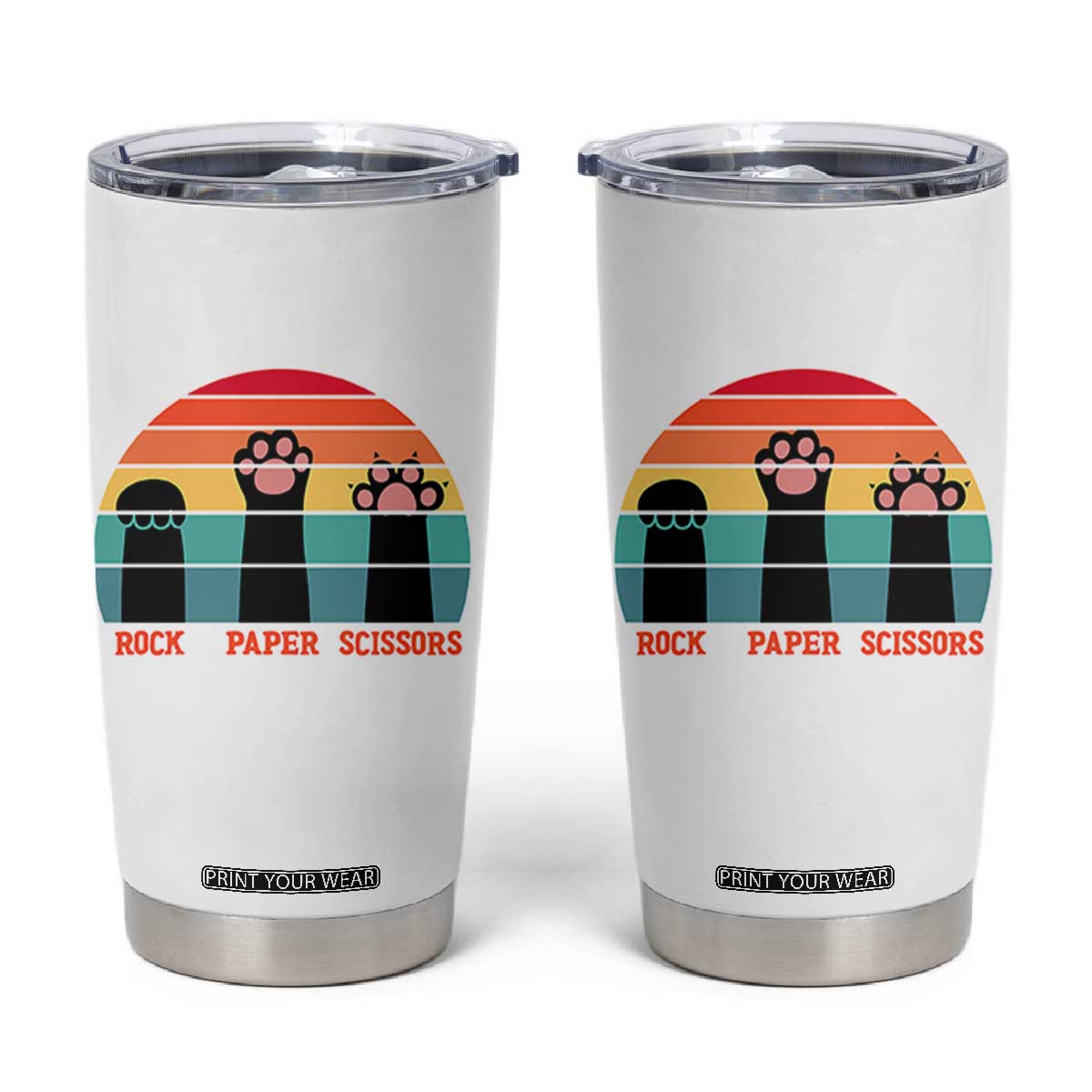 Funny Vintage Black Cat Introvert Tumbler Cup Rock Paper Scissors Paw TS12 White Print Your Wear
