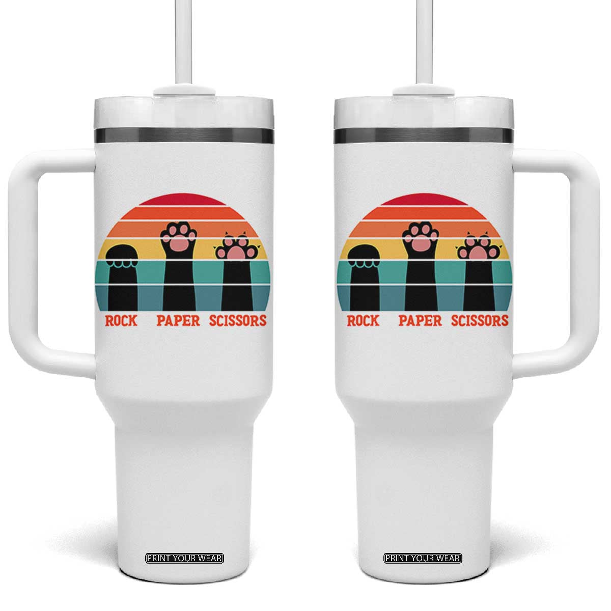 Funny Vintage Black Cat Introvert Tumbler With Handle Rock Paper Scissors Paw TS12 One Size: 40 oz White Print Your Wear