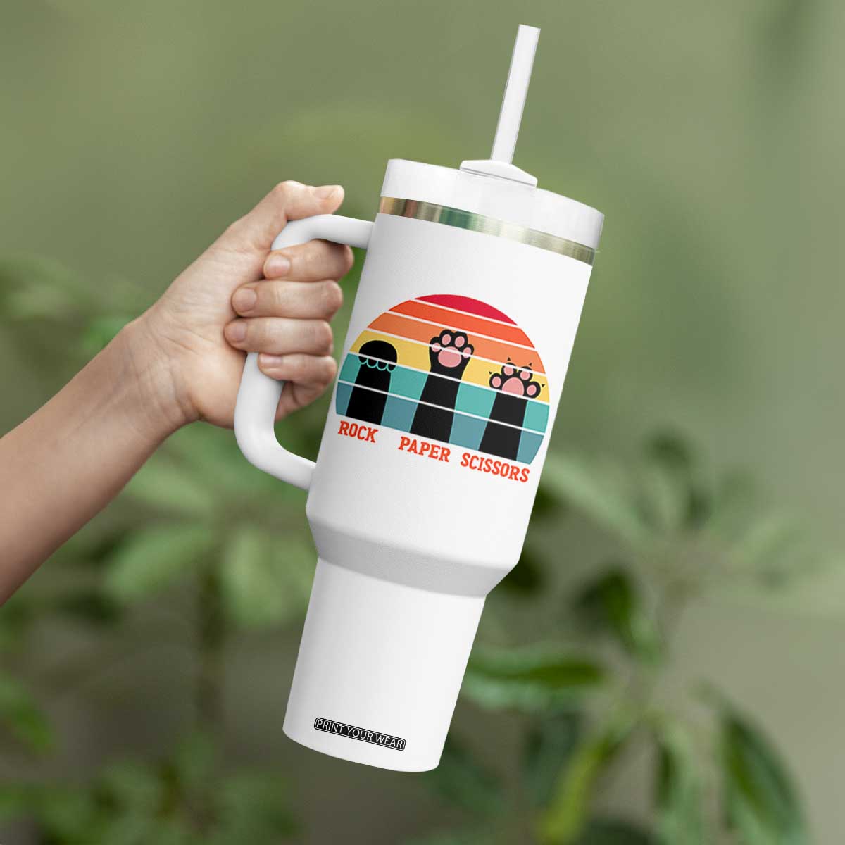 Funny Vintage Black Cat Introvert Tumbler With Handle Rock Paper Scissors Paw TS12 Print Your Wear