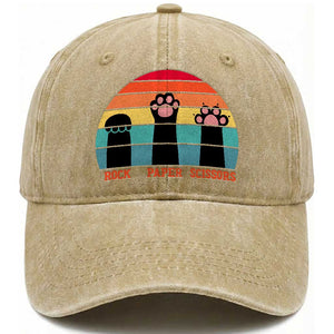 Funny Vintage Black Cat Introvert Washed Cotton Baseball Cap Rock Paper Scissors Paw TS12 Print Your Wear