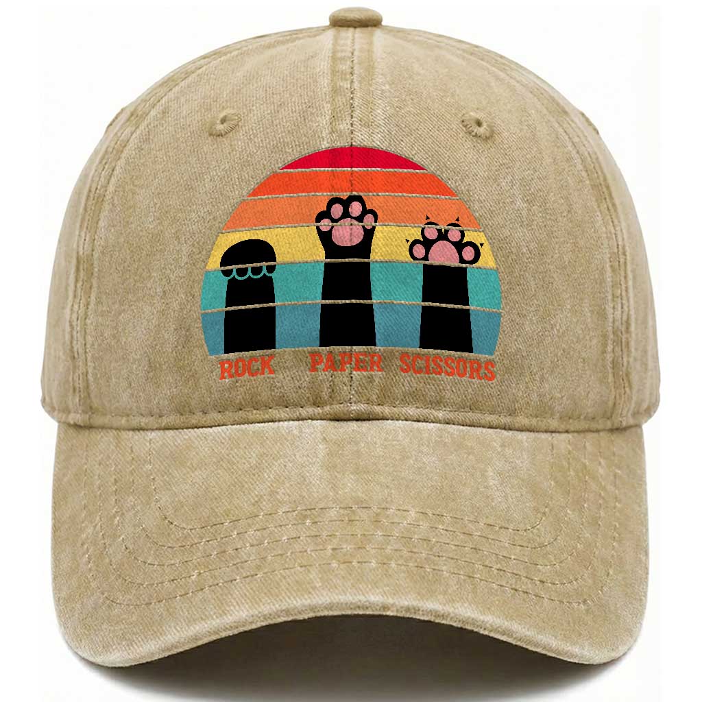 Funny Vintage Black Cat Introvert Washed Cotton Baseball Cap Rock Paper Scissors Paw TS12 Print Your Wear