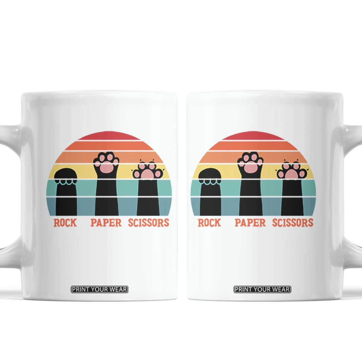 Funny Vintage Black Cat Introvert Coffee Mug Rock Paper Scissors Paw TS12 White Print Your Wear