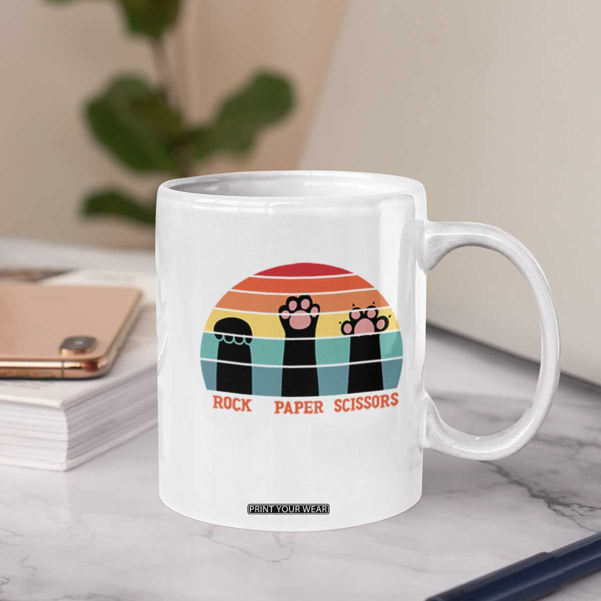 Funny Vintage Black Cat Introvert Coffee Mug Rock Paper Scissors Paw TS12 Print Your Wear
