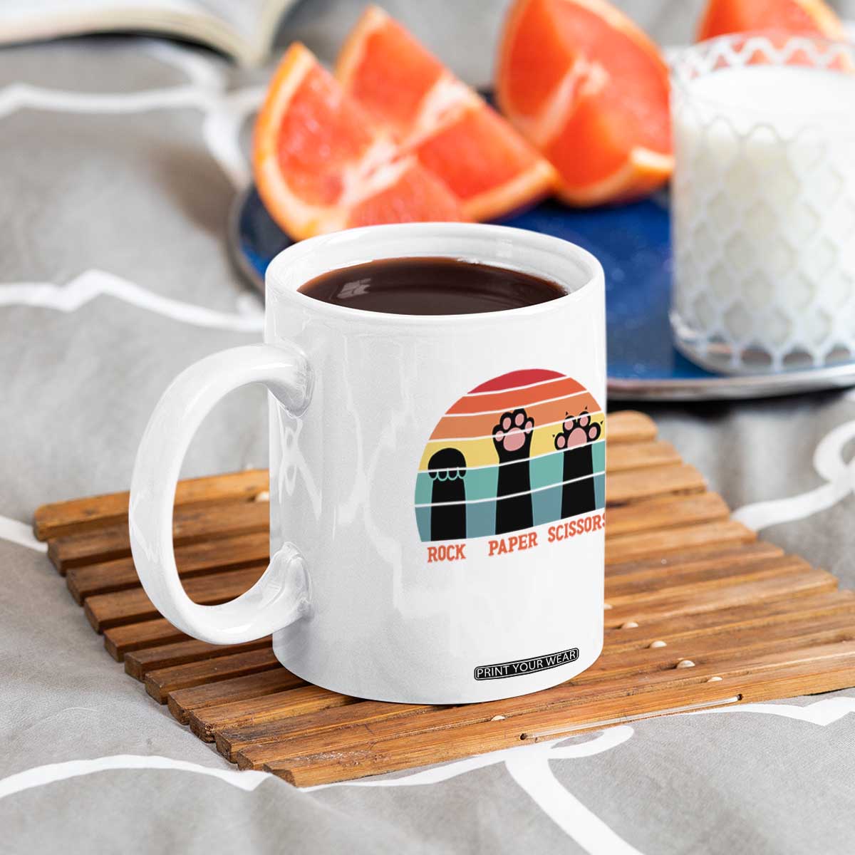 Funny Vintage Black Cat Introvert Coffee Mug Rock Paper Scissors Paw TS12 Print Your Wear