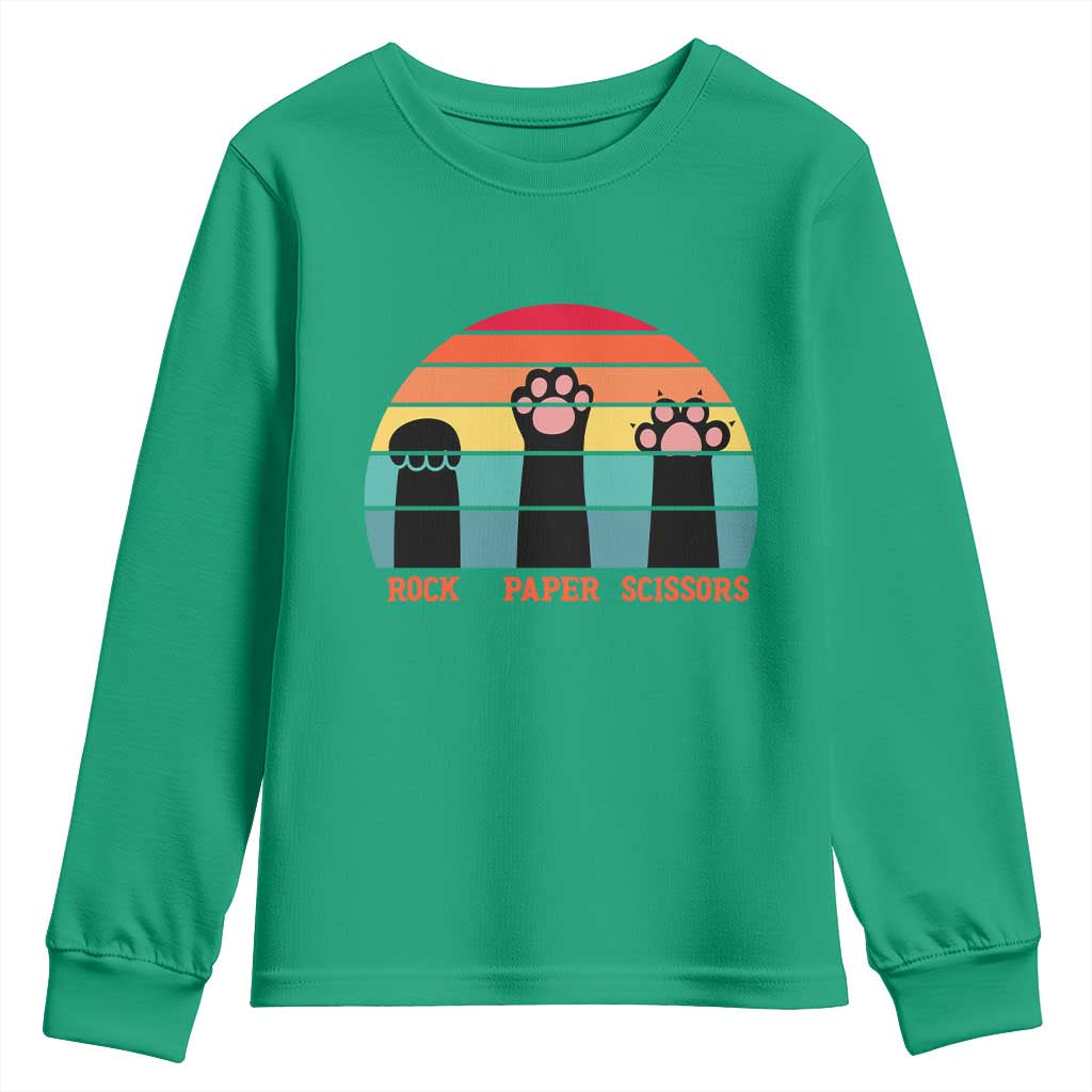 Funny Vintage Black Cat Introvert Youth Sweatshirt Rock Paper Scissors Paw TS12 Irish Green Print Your Wear