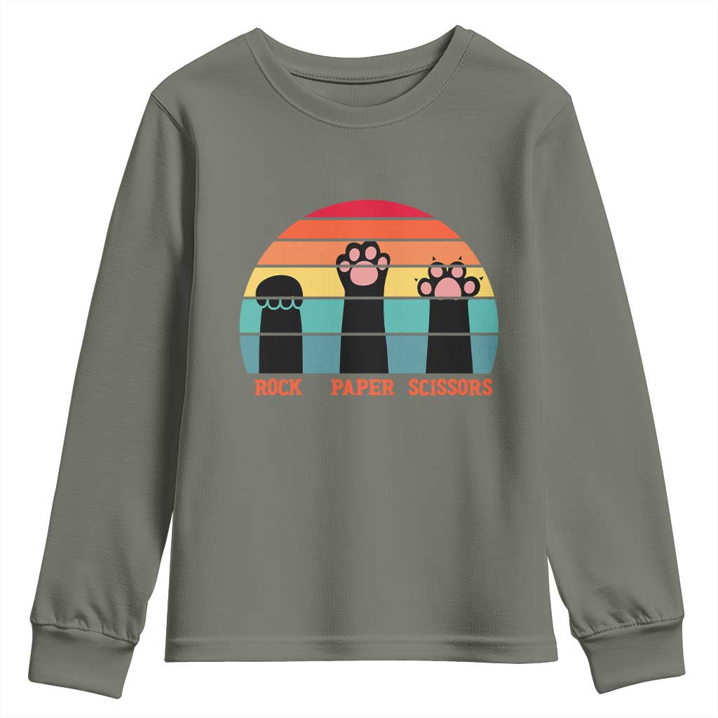 Funny Vintage Black Cat Introvert Youth Sweatshirt Rock Paper Scissors Paw TS12 Military Green Print Your Wear