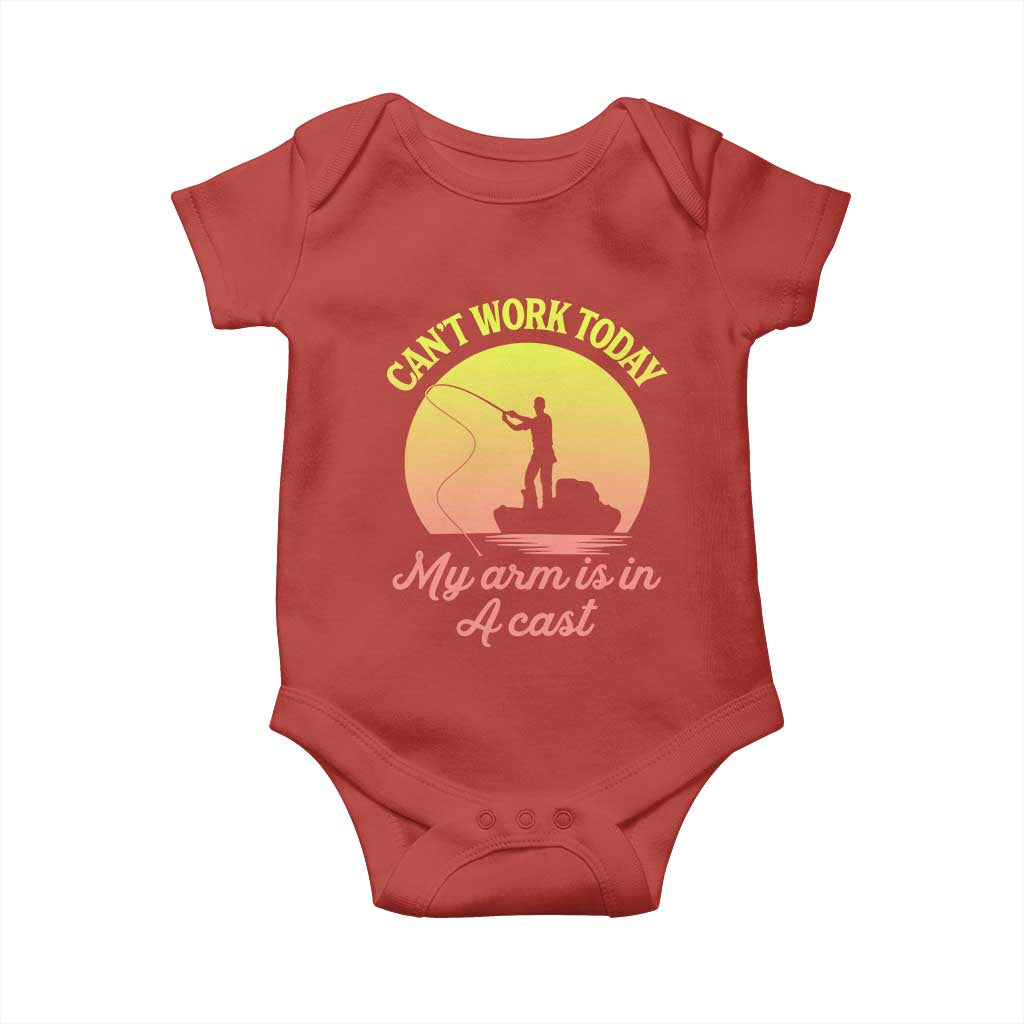 Funny Fishing Enthusiast Gift Baby Onesie I Cant Work Today My Arm Is In A Cast TS12 Red Print Your Wear