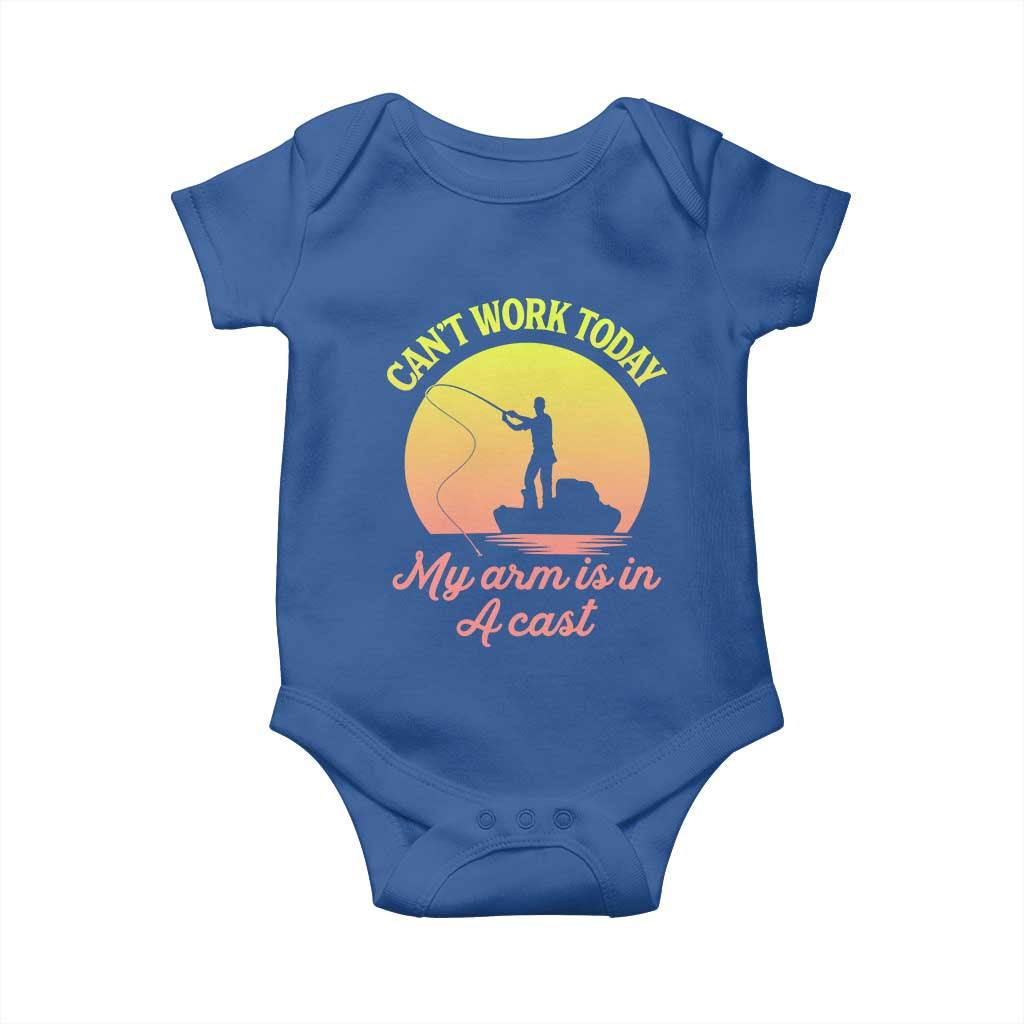 Funny Fishing Enthusiast Gift Baby Onesie I Cant Work Today My Arm Is In A Cast TS12 Royal Blue Print Your Wear