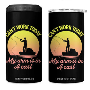 Funny Fishing Enthusiast Gift 4 in 1 Can Cooler Tumbler I Cant Work Today My Arm Is In A Cast TS12 One Size: 16 oz Black Print Your Wear