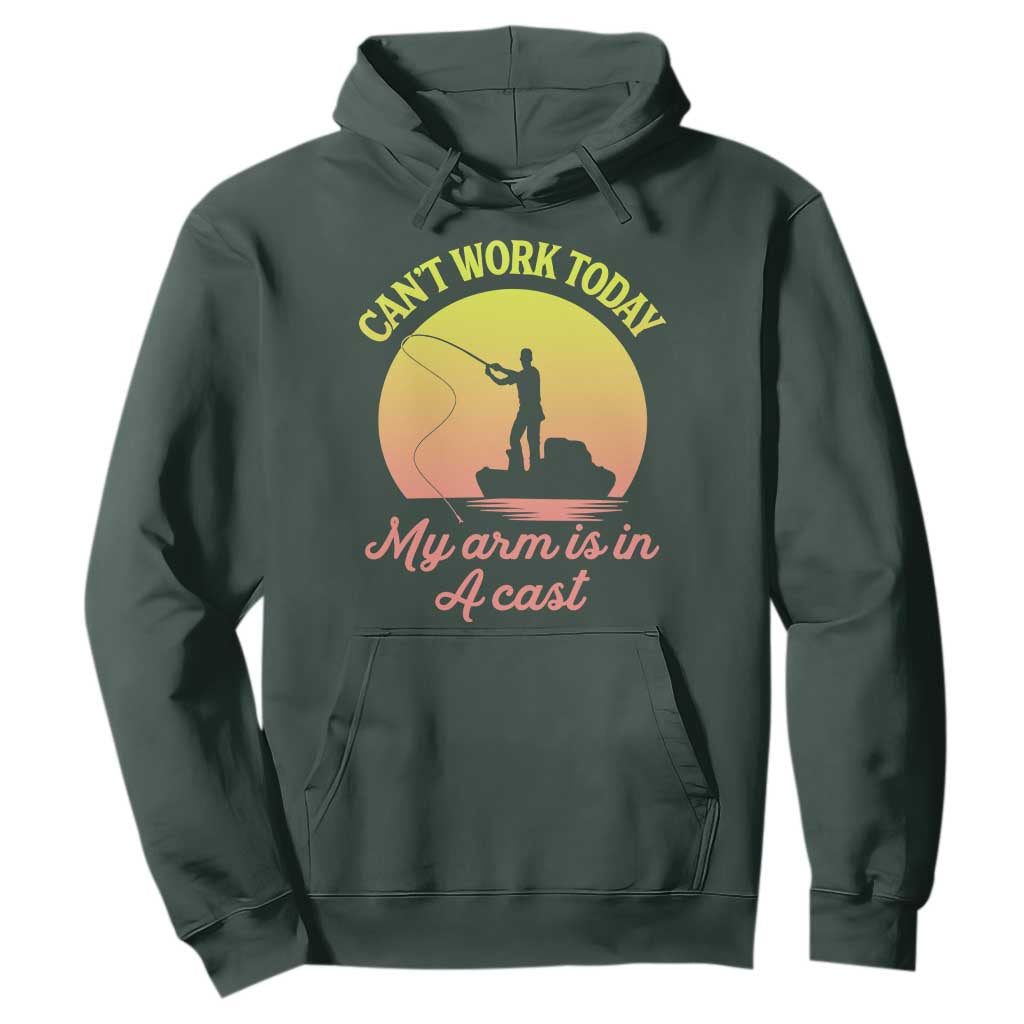 Funny Fishing Enthusiast Gift Hoodie I Cant Work Today My Arm Is In A Cast TS12 Dark Forest Green Print Your Wear