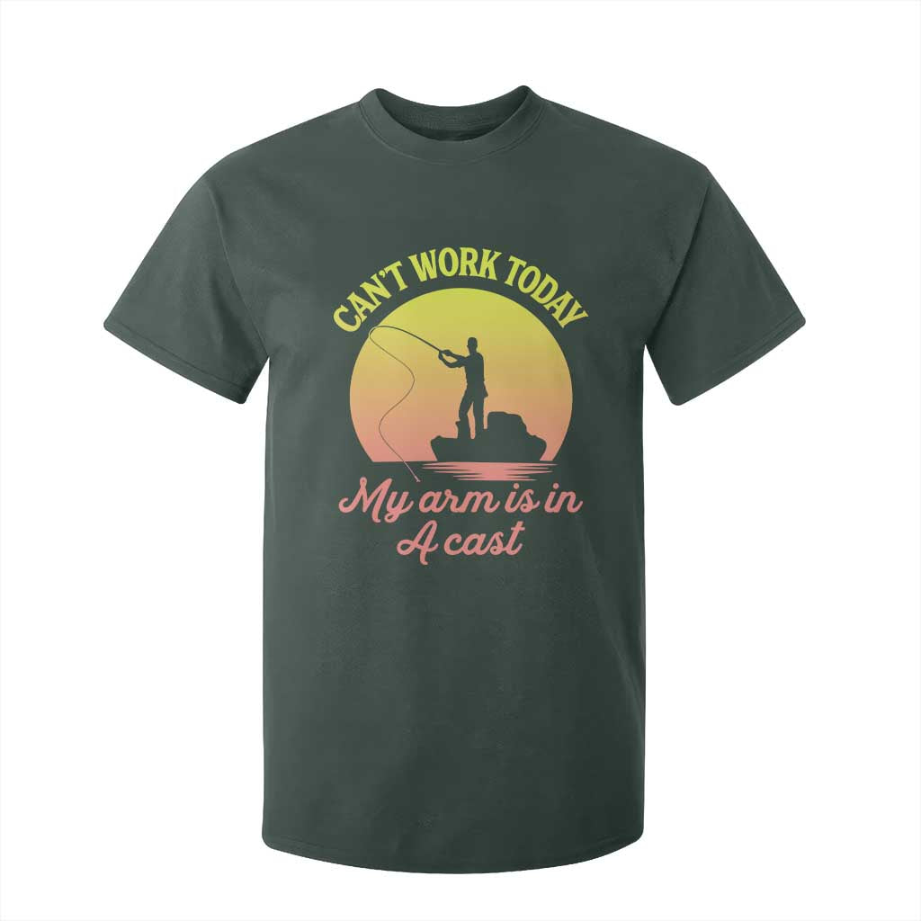 Funny Fishing Enthusiast Gift T Shirt For Kid I Cant Work Today My Arm Is In A Cast TS12 Dark Forest Green Print Your Wear