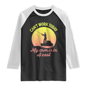Funny Fishing Enthusiast Gift Raglan Shirt I Cant Work Today My Arm Is In A Cast TS12 Black White Print Your Wear