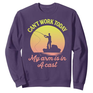 Funny Fishing Enthusiast Gift Sweatshirt I Cant Work Today My Arm Is In A Cast TS12 Purple Print Your Wear
