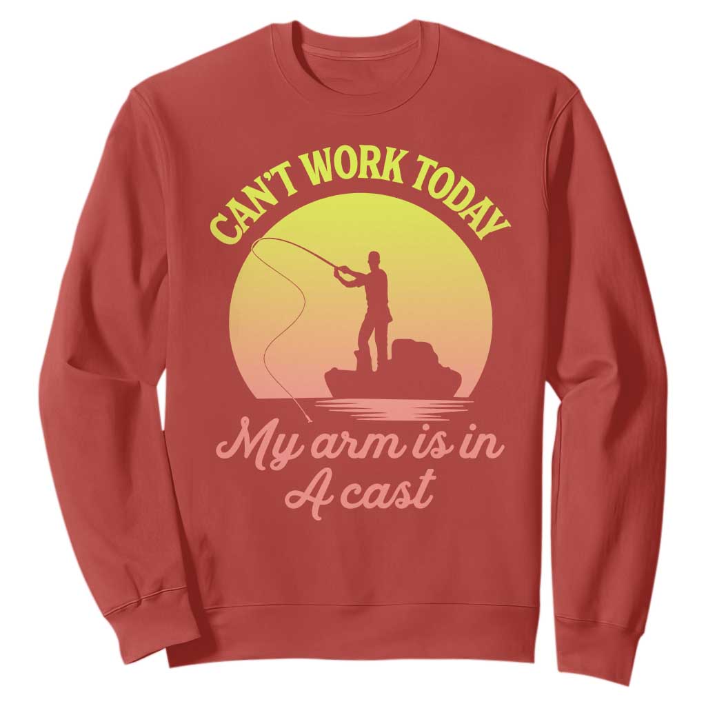 Funny Fishing Enthusiast Gift Sweatshirt I Cant Work Today My Arm Is In A Cast TS12 Red Print Your Wear