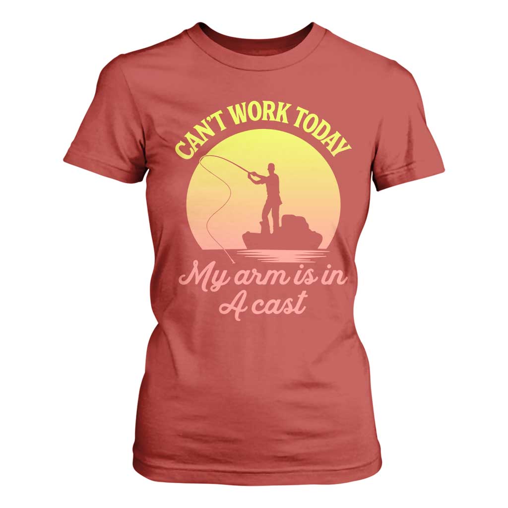 Funny Fishing Enthusiast Gift T Shirt For Women I Cant Work Today My Arm Is In A Cast TS12 Red Print Your Wear