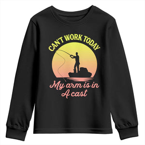 Funny Fishing Enthusiast Gift Youth Sweatshirt I Cant Work Today My Arm Is In A Cast TS12 Black Print Your Wear