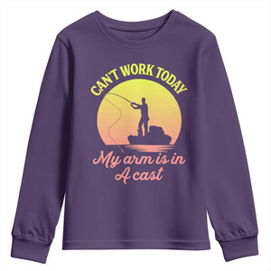 Funny Fishing Enthusiast Gift Youth Sweatshirt I Cant Work Today My Arm Is In A Cast TS12 Purple Print Your Wear