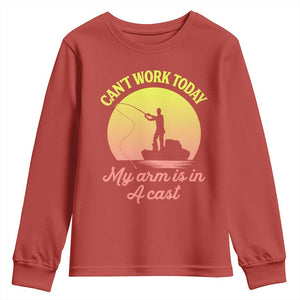 Funny Fishing Enthusiast Gift Youth Sweatshirt I Cant Work Today My Arm Is In A Cast TS12 Red Print Your Wear