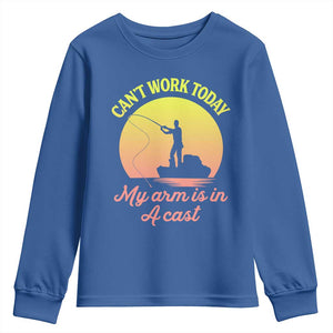 Funny Fishing Enthusiast Gift Youth Sweatshirt I Cant Work Today My Arm Is In A Cast TS12 Royal Blue Print Your Wear