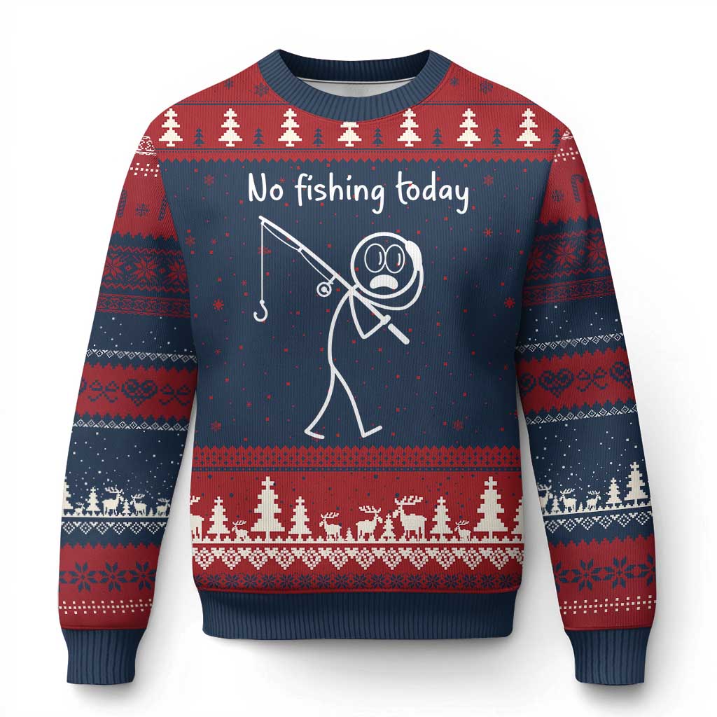 Funny Angler Gift Ugly Christmas Sweater No Fishing Today TS12 Navy Red Print Your Wear