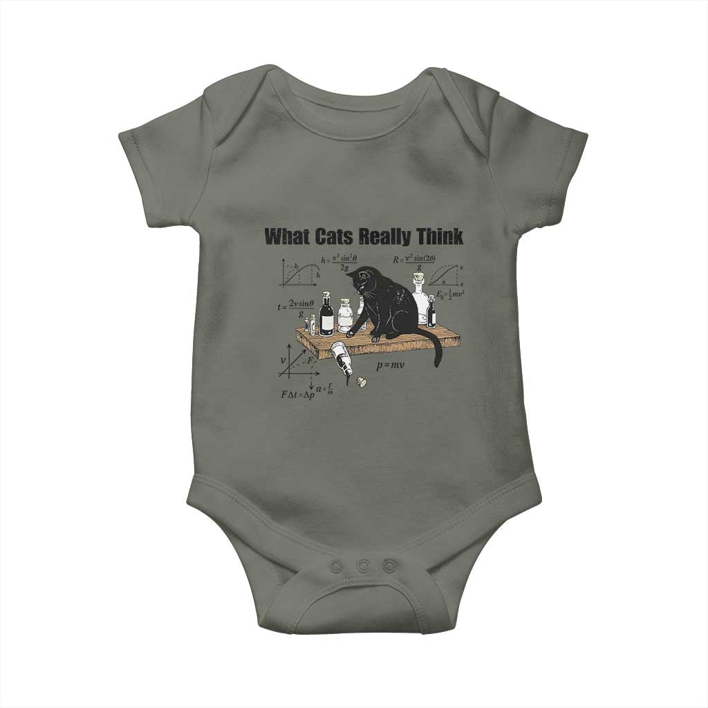 Funny Physics Cat Meme Baby Onesie What Cats Really Think TS12 Military Green Print Your Wear