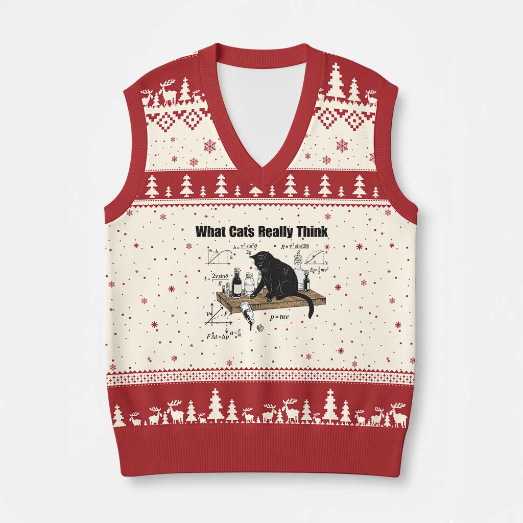 Funny Physics Cat Meme V-Neck Knit Sweater Vest What Cats Really Think TS12 Beige Red Print Your Wear