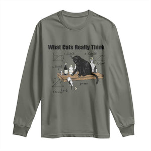 Funny Physics Cat Meme Long Sleeve Shirt What Cats Really Think TS12 Military Green Print Your Wear