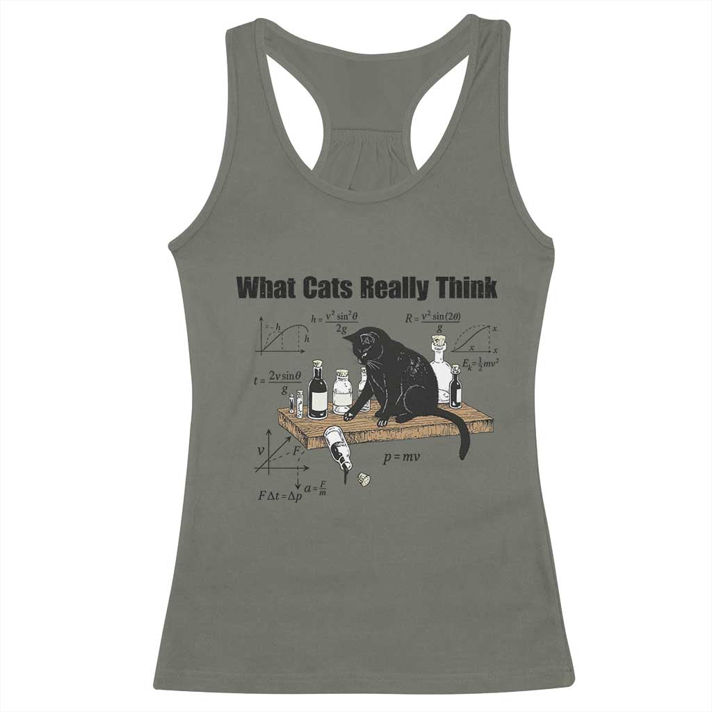 Funny Physics Cat Meme Racerback Tank Top What Cats Really Think TS12 Military Green Print Your Wear