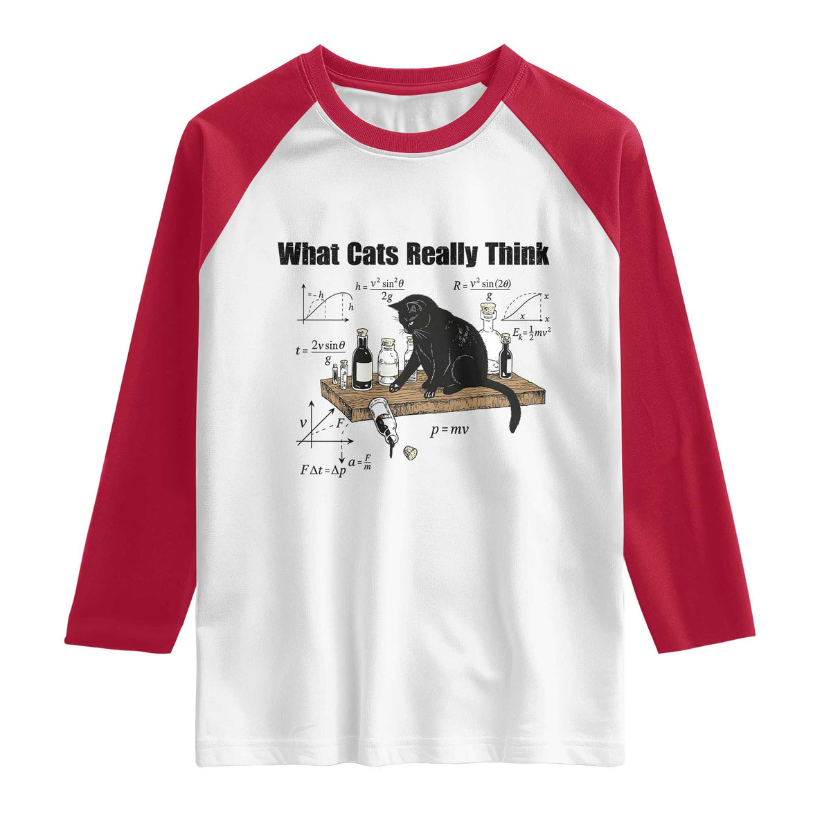 Funny Physics Cat Meme Raglan Shirt What Cats Really Think TS12 White Red Print Your Wear