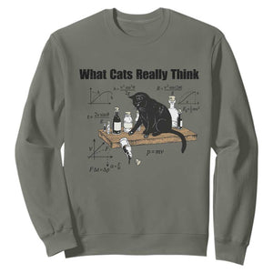 Funny Physics Cat Meme Sweatshirt What Cats Really Think TS12 Military Green Print Your Wear