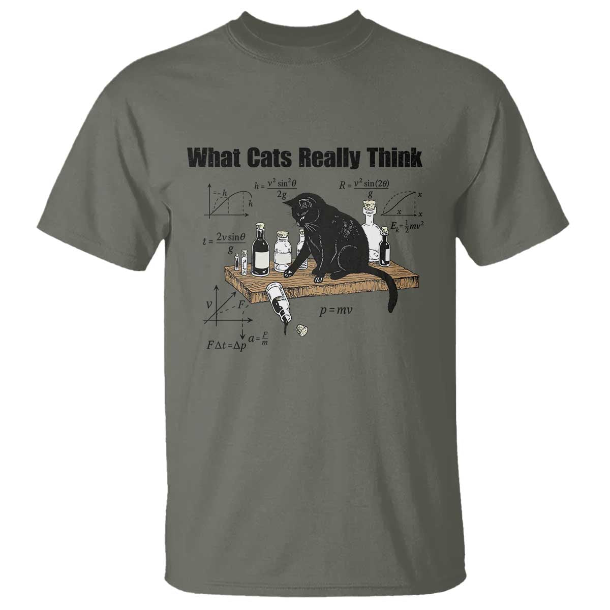 Funny Physics Cat Meme T Shirt What Cats Really Think TS12 Military Green Print Your Wear