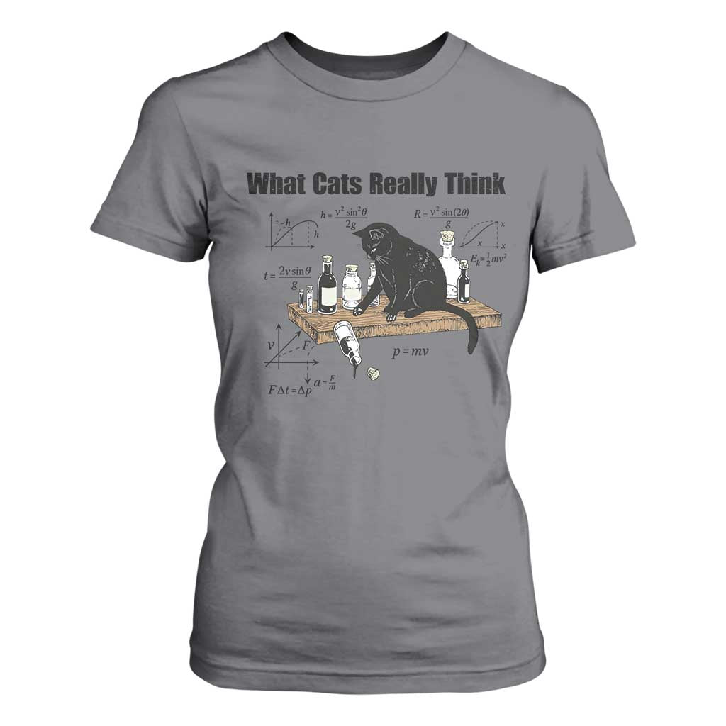 Funny Physics Cat Meme T Shirt For Women What Cats Really Think TS12 Charcoal Print Your Wear