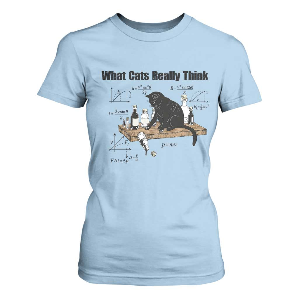 Funny Physics Cat Meme T Shirt For Women What Cats Really Think TS12 Light Blue Print Your Wear