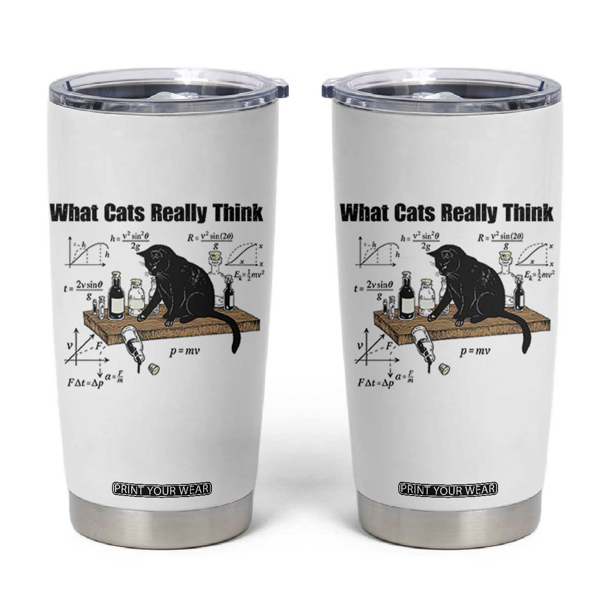 Funny Physics Cat Meme Tumbler Cup What Cats Really Think TS12 White Print Your Wear