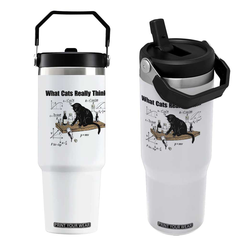 Funny Physics Cat Meme Flip Straw Tumbler What Cats Really Think TS12 One Size: 30 oz White Print Your Wear