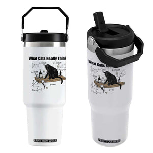 Funny Physics Cat Meme Flip Straw Tumbler What Cats Really Think TS12 One Size: 30 oz White Print Your Wear