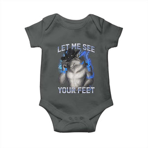 Funny Alpha Wolf Ironic Meme Baby Onesie Let Me See Your Feet TS12 Dark Heather Print Your Wear