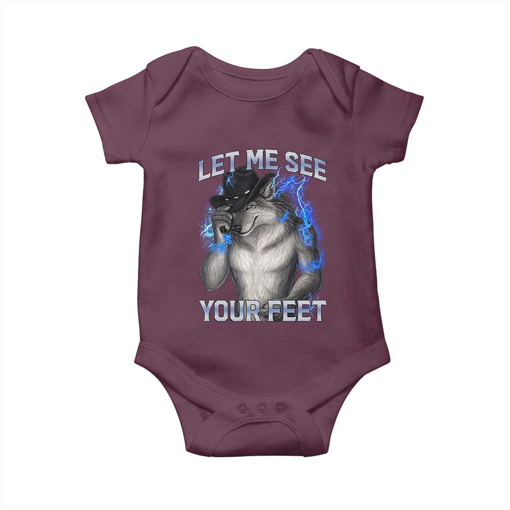 Funny Alpha Wolf Ironic Meme Baby Onesie Let Me See Your Feet TS12 Maroon Print Your Wear