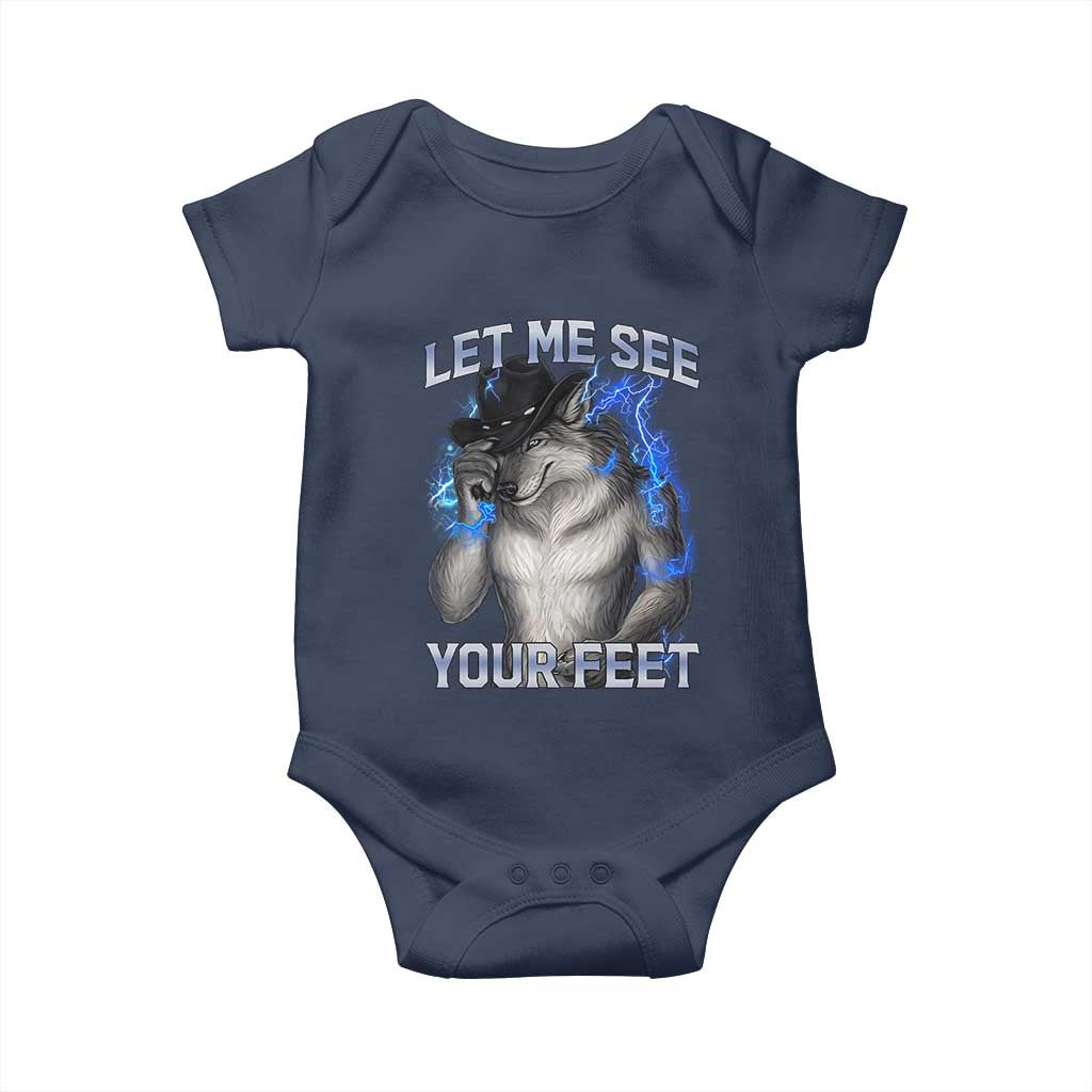 Funny Alpha Wolf Ironic Meme Baby Onesie Let Me See Your Feet TS12 Navy Print Your Wear