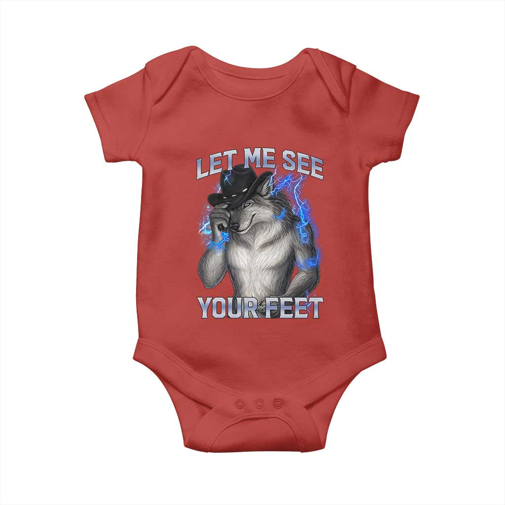 Funny Alpha Wolf Ironic Meme Baby Onesie Let Me See Your Feet TS12 Red Print Your Wear