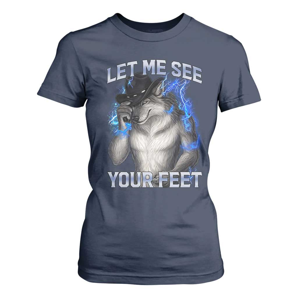 Funny Alpha Wolf Ironic Meme T Shirt For Women Let Me See Your Feet TS12 Navy Print Your Wear
