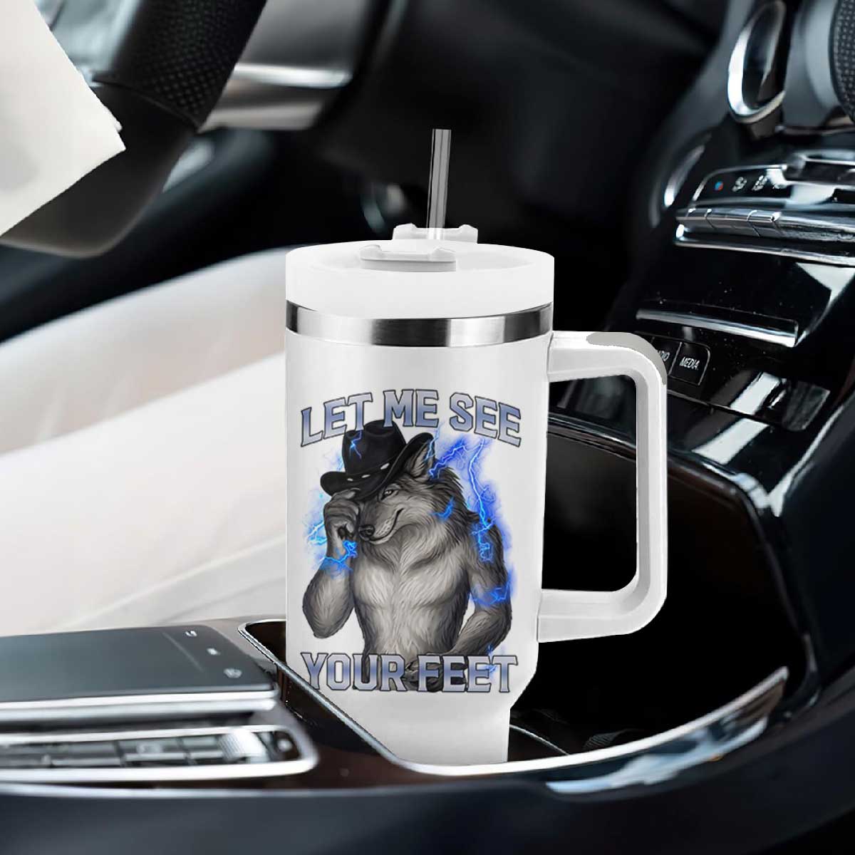 Funny Alpha Wolf Ironic Meme Tumbler With Handle Let Me See Your Feet TS12 Print Your Wear