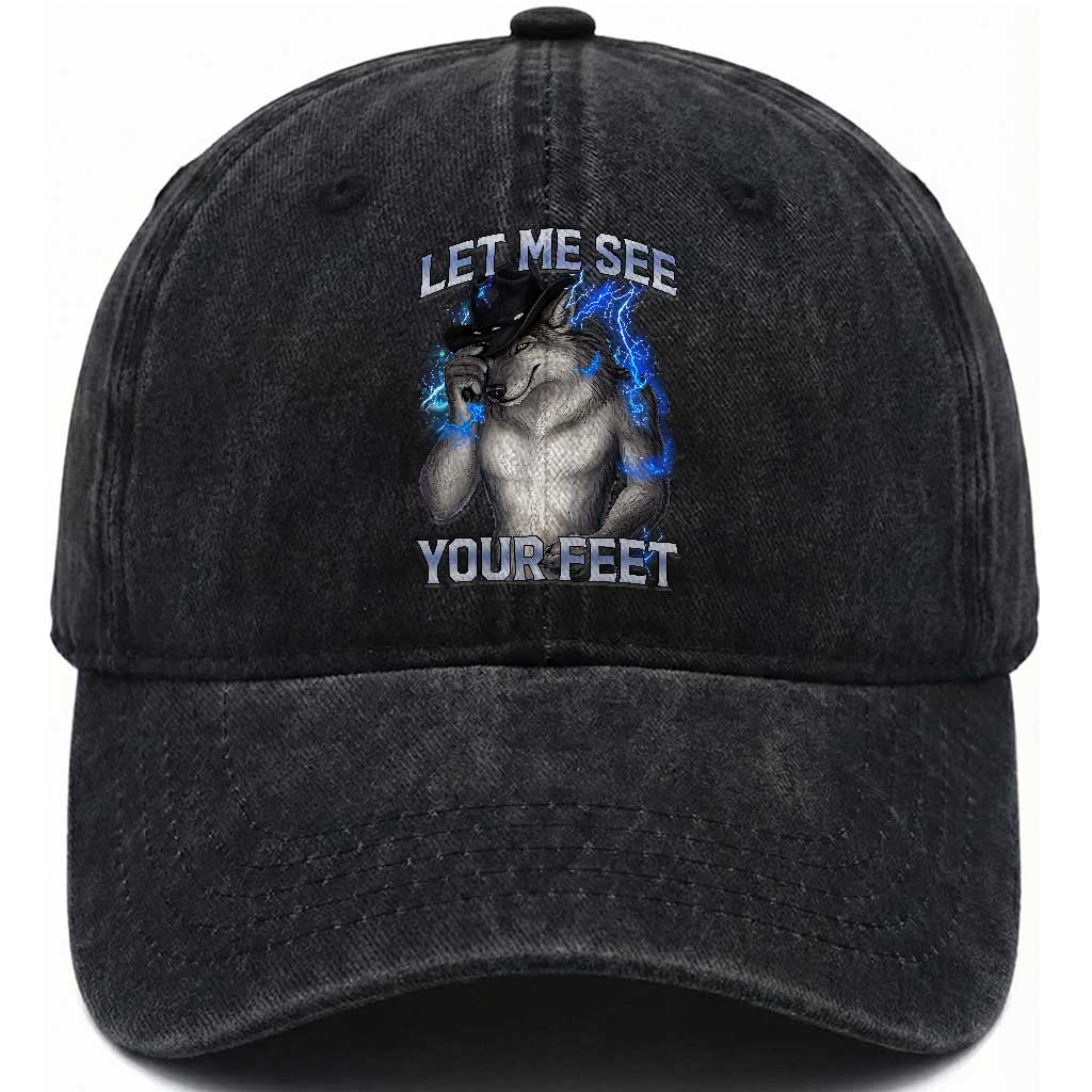 Funny Alpha Wolf Ironic Meme Washed Cotton Baseball Cap Let Me See Your Feet TS12 Print Your Wear