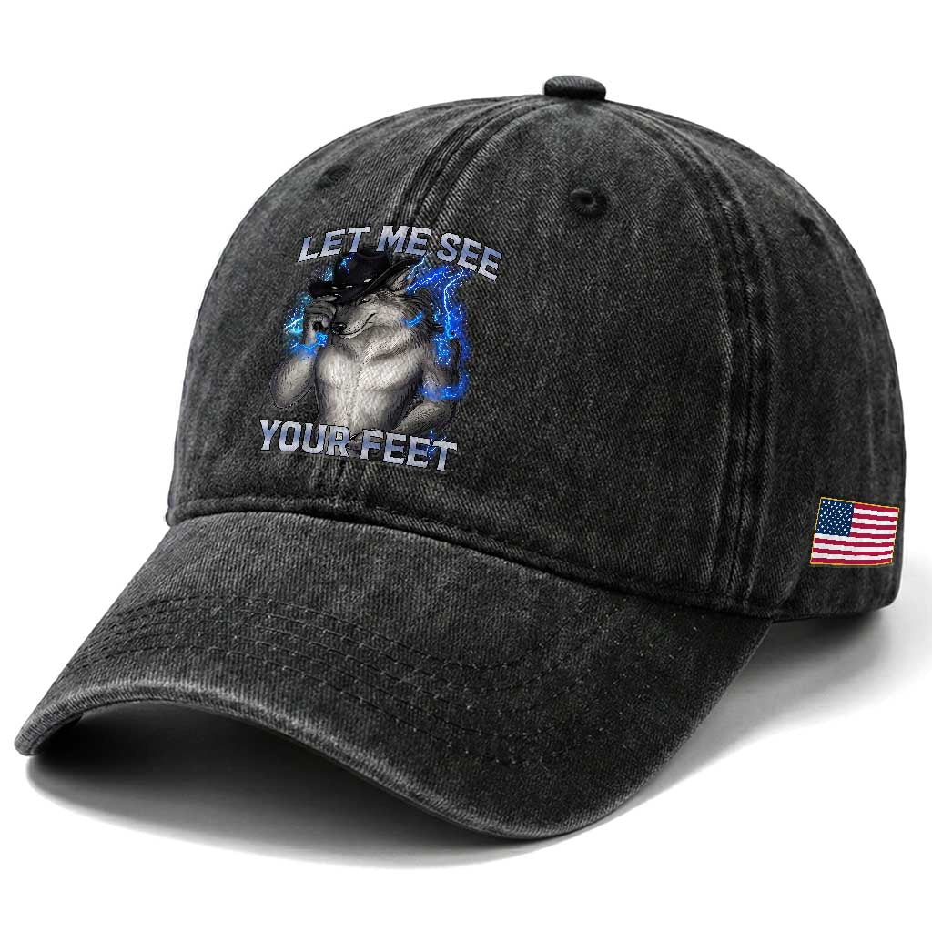Funny Alpha Wolf Ironic Meme Washed Cotton Baseball Cap Let Me See Your Feet TS12 Print Your Wear