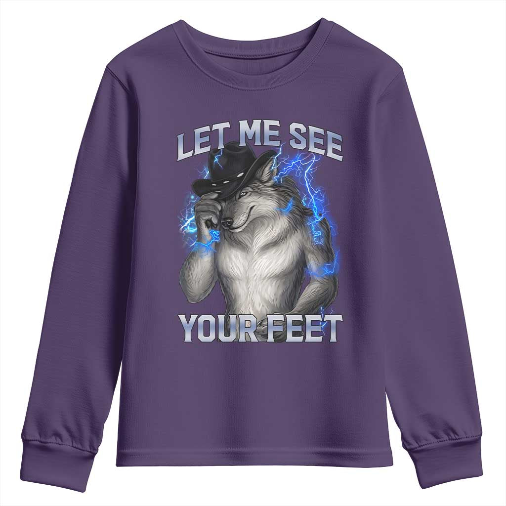 Funny Alpha Wolf Ironic Meme Youth Sweatshirt Let Me See Your Feet TS12 Purple Print Your Wear
