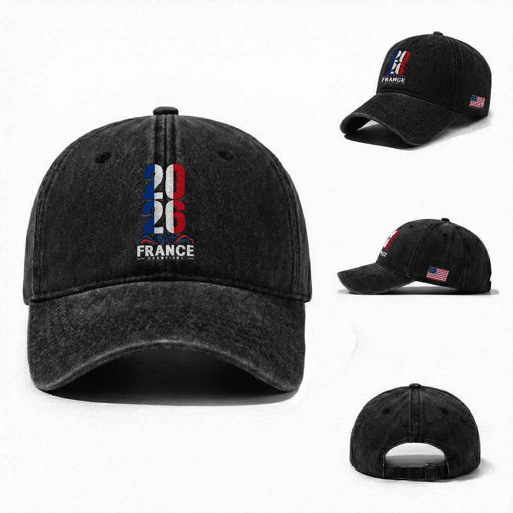 Vintage France Soccer Fan Washed Cotton Baseball Cap French Football Pride 2026 TS12 Washed Cap Universal Fit Black Print Your Wear