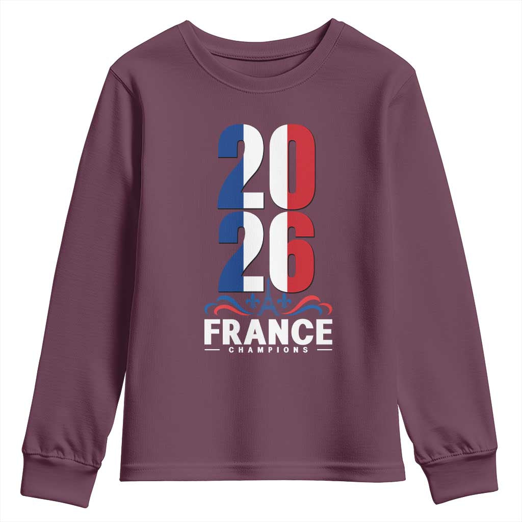 Vintage France Soccer Fan Youth Sweatshirt French Football Pride 2026 TS12 Maroon Print Your Wear